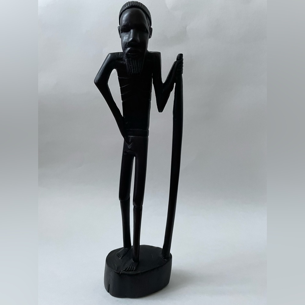 Vintage Hand Carved Ebony Wood African Art Tribal Figure of Man